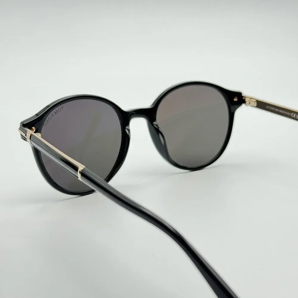 Tom Ford Sunglasses Araki TF1184 01A Black Round Frame Gray Lenses 52-20-140 New